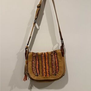 Women’s Frye Woven Leather Crossbody Messenger Multi-Color Western Tassel Bag